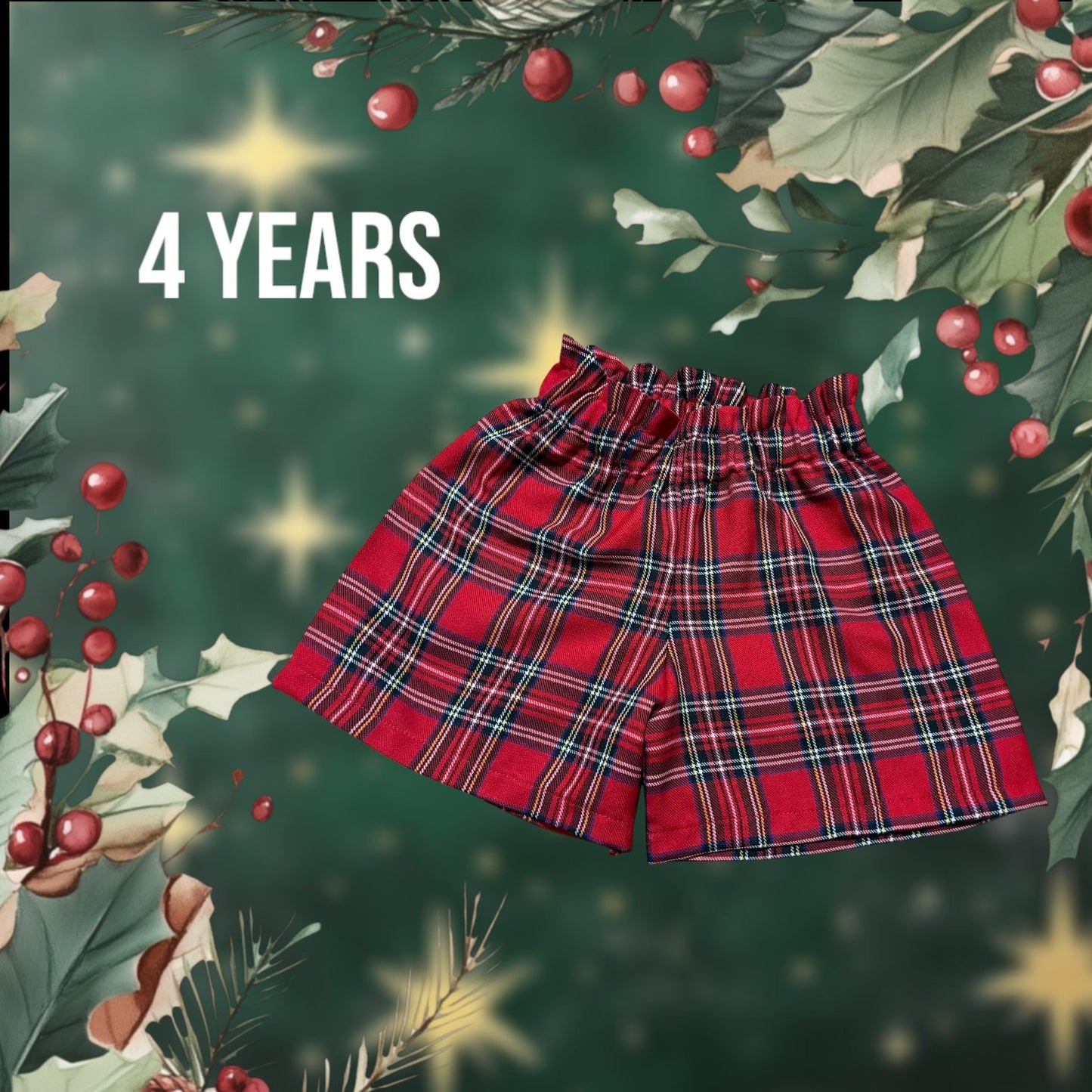 READY MADE RED AND BLACK TARTAN PAPER BAG SHORTS