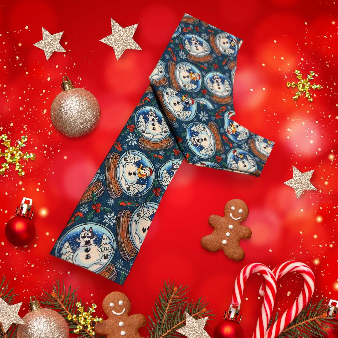 READY MADE CHRISTMAS BLUE DOG SNOWGLOBE LEGGINGS (18 MONTHS)