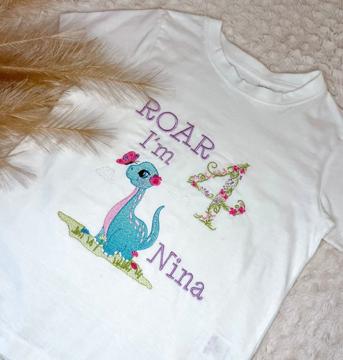 EMBROIDERED BIRTHDAY DINOSAURS T-SHIRT