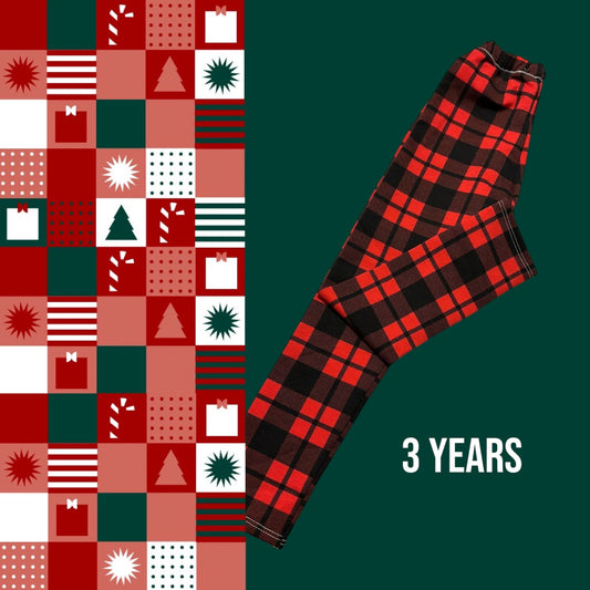 Red Tartan Christmas Leggings age 3