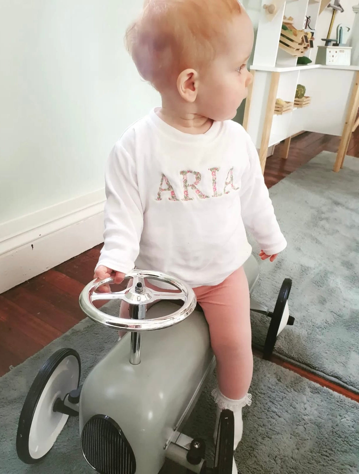 EMBROIDERED FLORAL NAME/WORD FRILL SWEATSHIRT