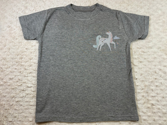 3-4y DTF t-shirts grey 'i believe in unicorns'