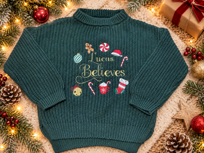 EMBROIDERED PERSONALISED CHUNKY KNIT JUMPER Xmas version 2