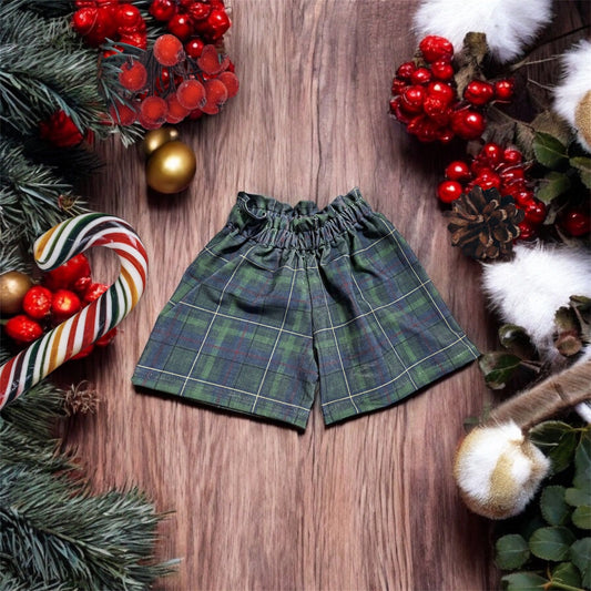 READY MADE GREEN TARTAN PAPER BAG SHORTS (5 YEARS)