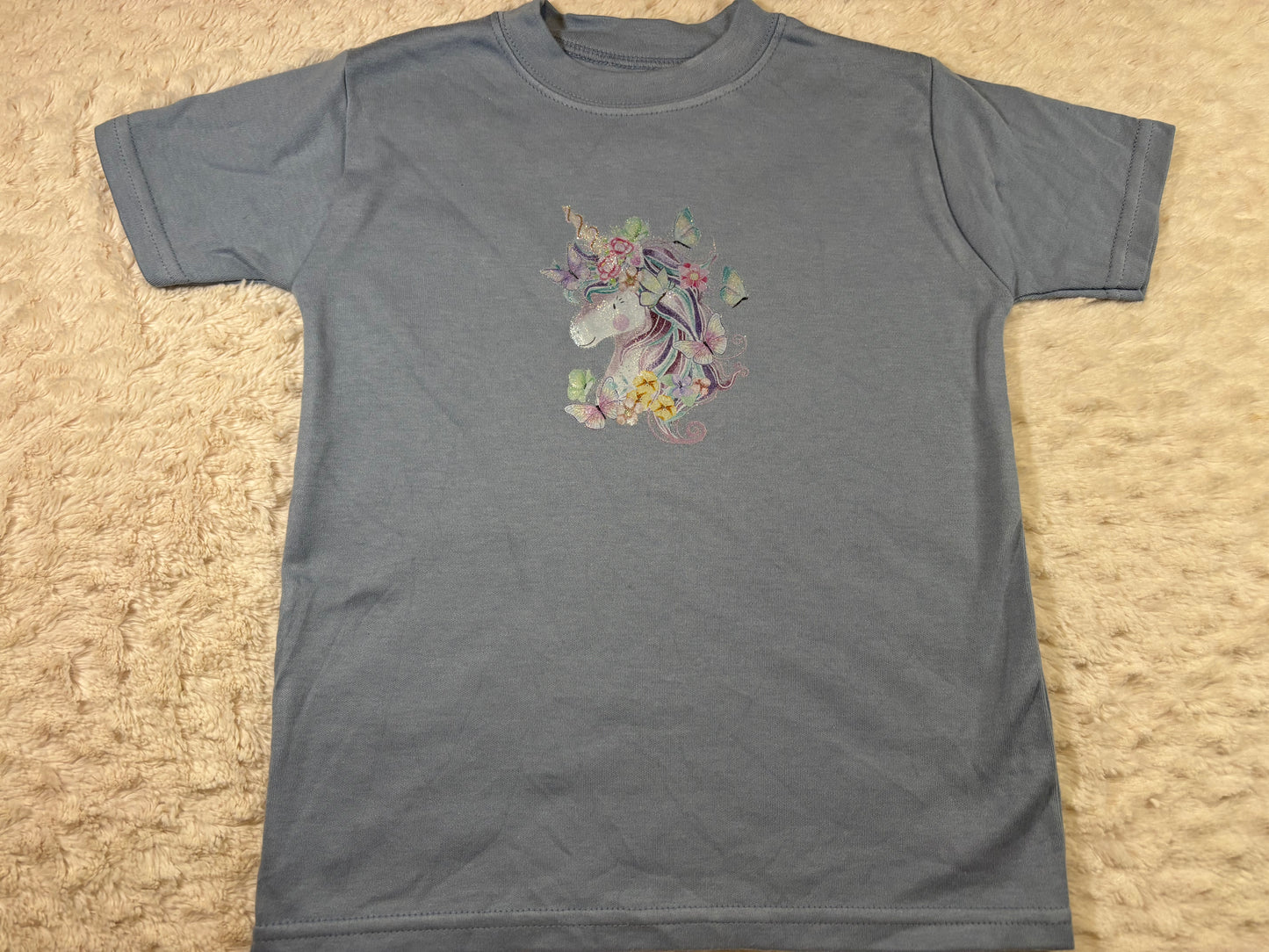 3-4y DTF t-shirts blue glitter unicorn